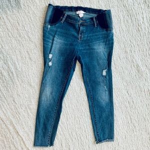 Isabel Maternity Side Panel Distress Skinny Jeans with Raw Hem